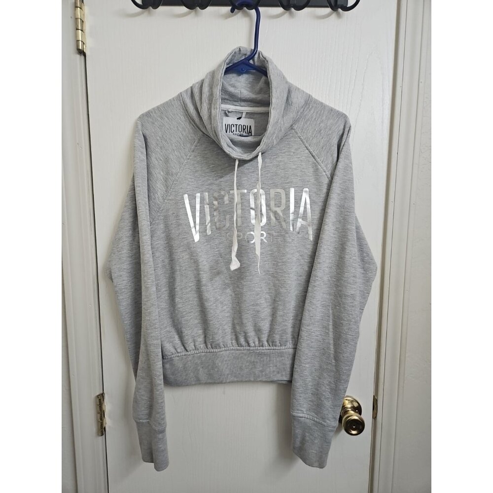 Womens Victoria Sport Sweashirt Sz Med Grey Cowl Neck Athileisure Comfy Foil